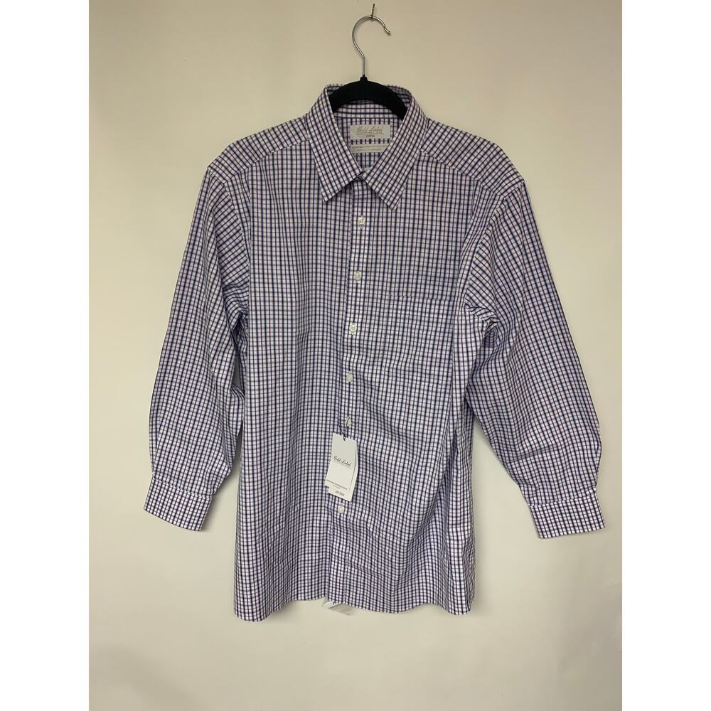 Roundtree & York Fitted Button Down Shirt Plaid Preppy NWT Mens SZ 15 1/2-32